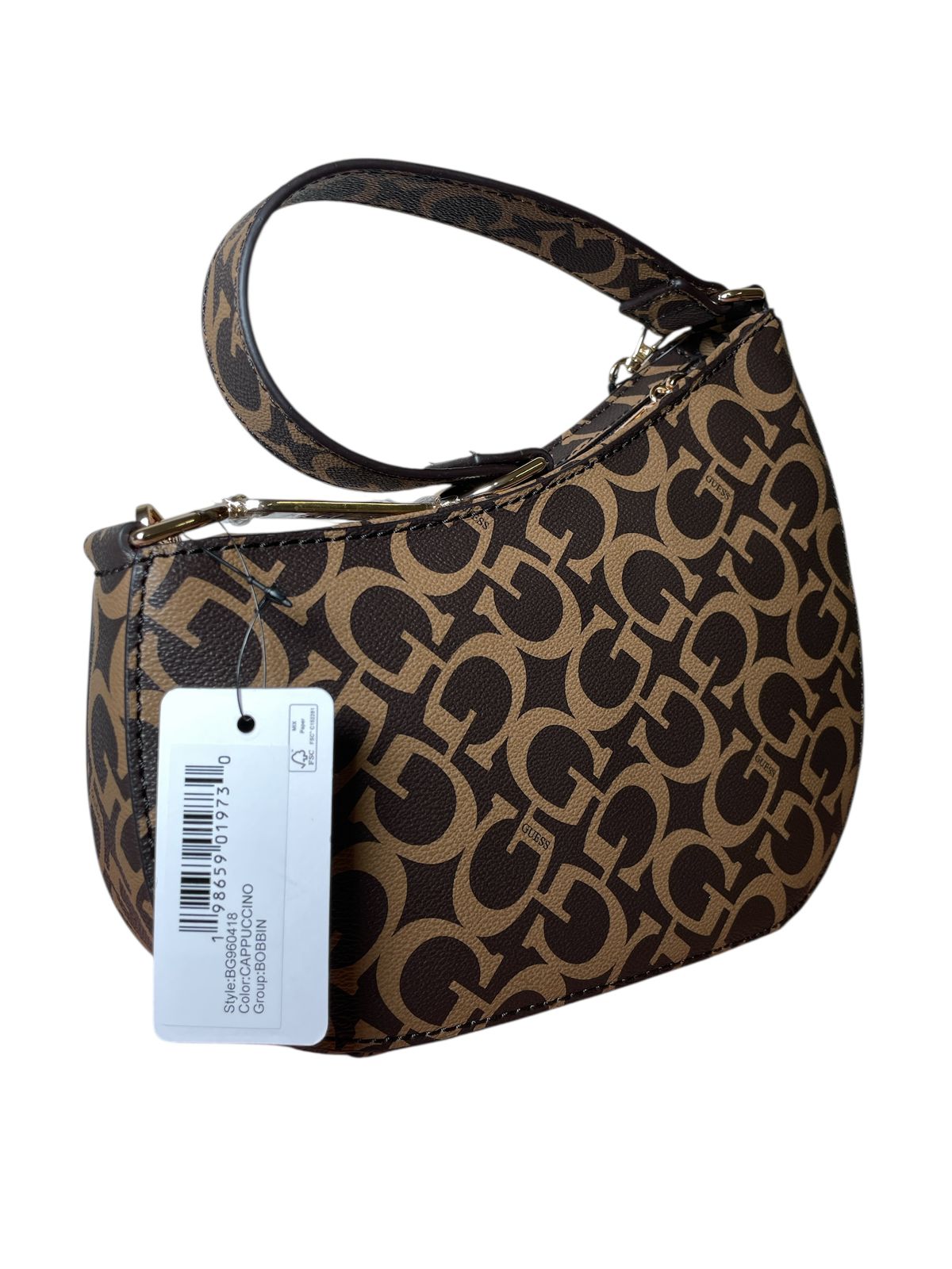 Bolso Guess Monogram Café con Cadena y Charms
