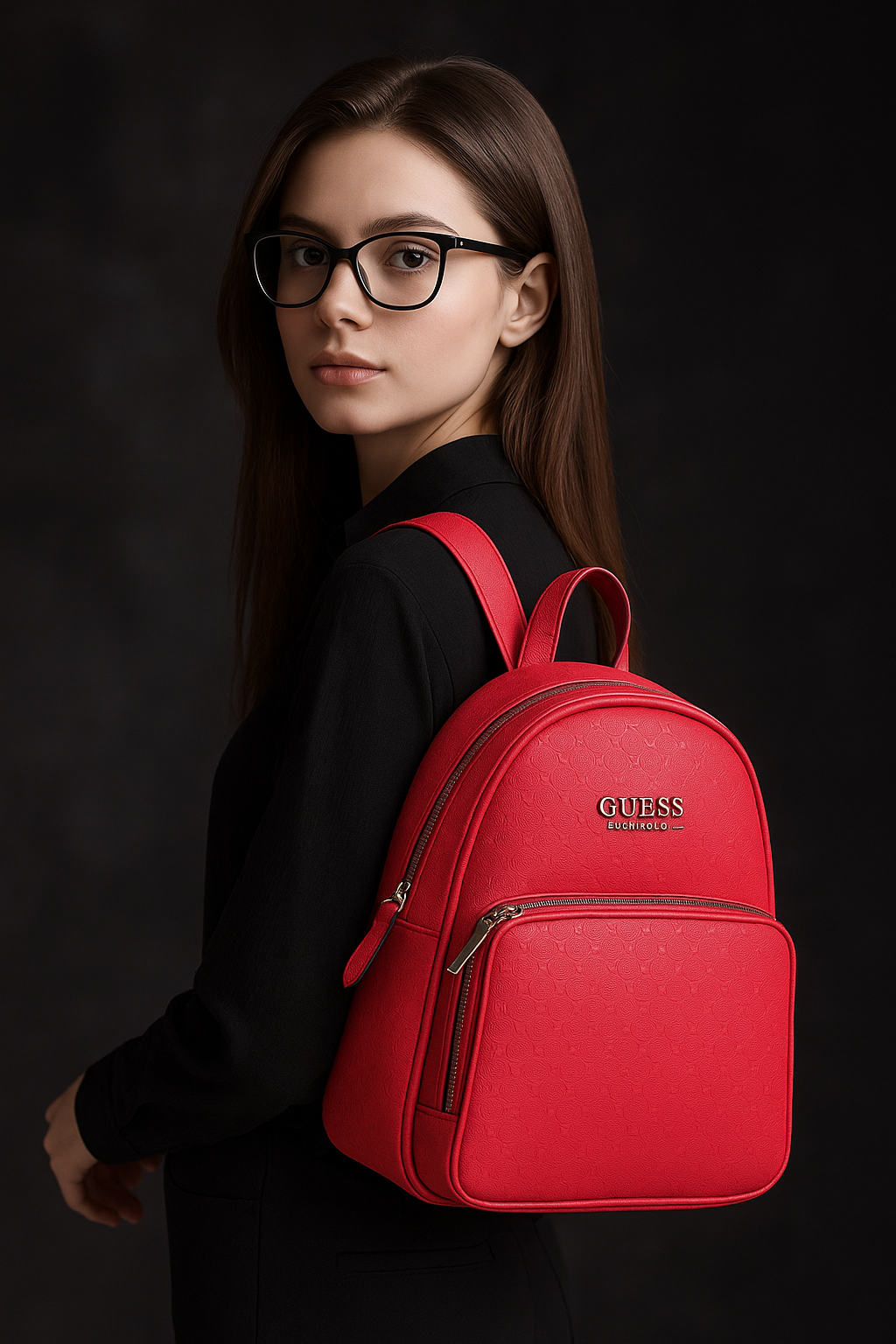 Mochila Mini Guess Monograma Coral – Elegancia práctica con un toque vibrante