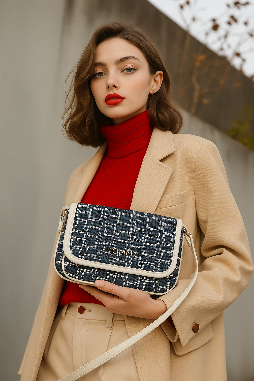 Bolsa crossbody Tommy Hilfiger blanca con monograma azul – Estilo que no pasa desapercibido