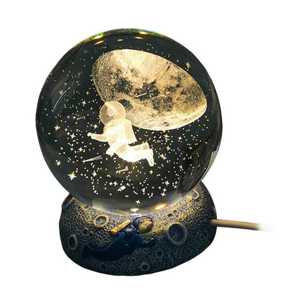 lampara 3D con figura de astronauta con media luna