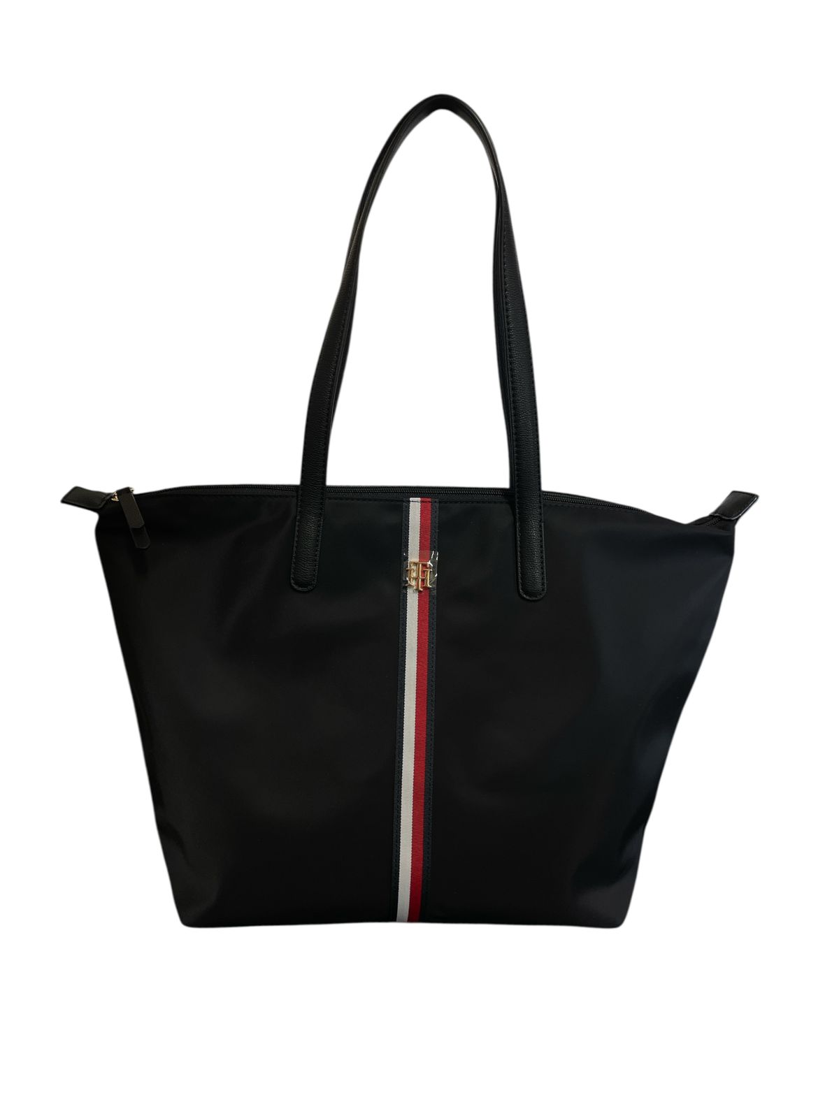 Bolsa Tote Negra Elegante con Franja Icónica