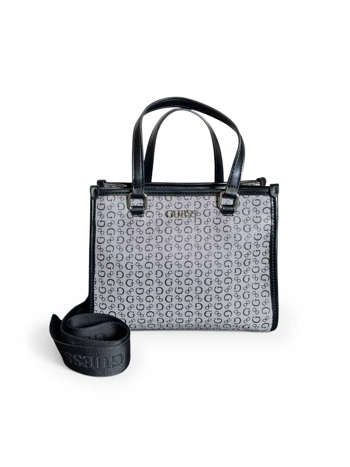 Bolsa Guess Monograma Negro/Gris con Correa Ajustable