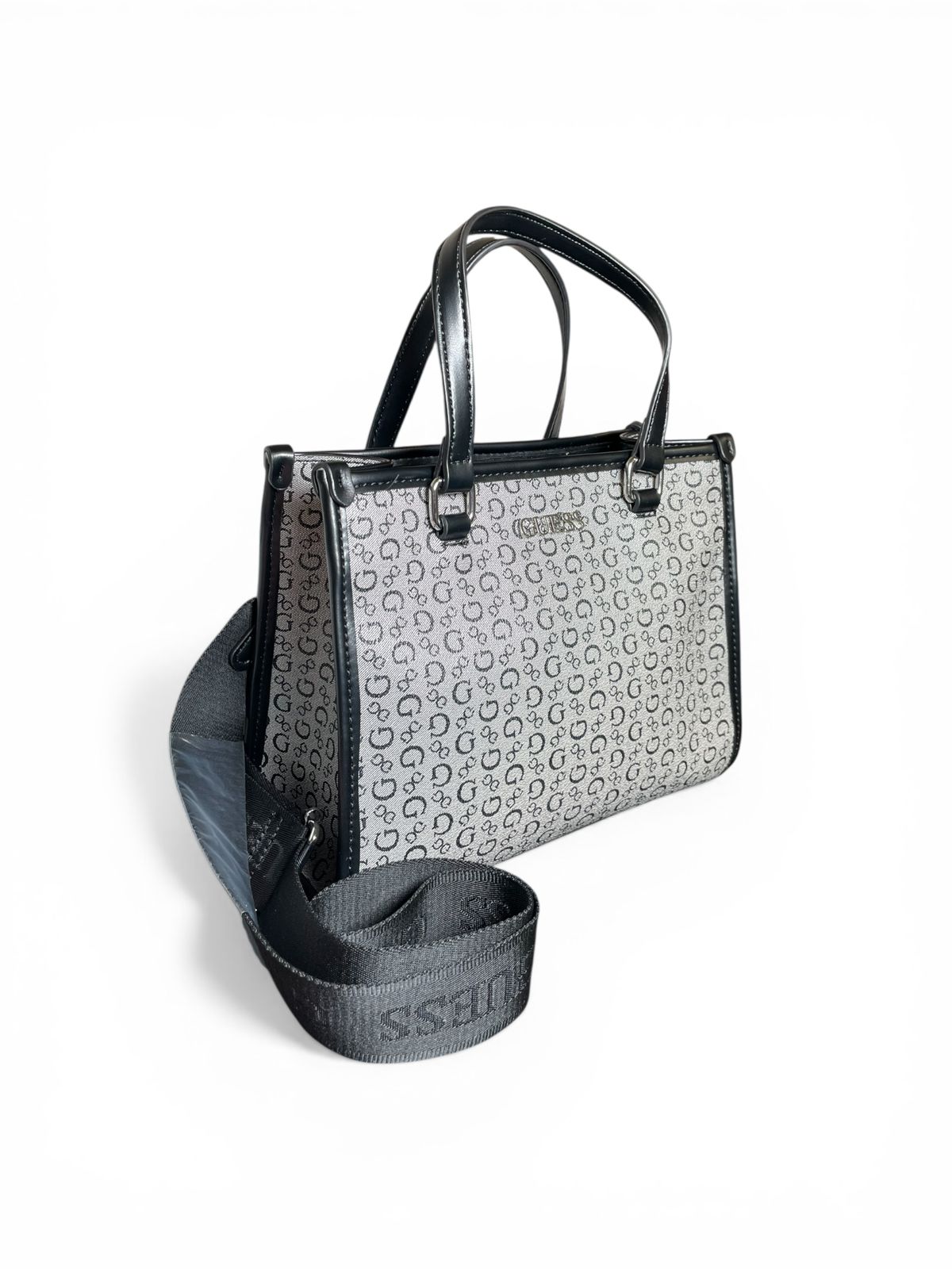 Bolsa Guess Monograma Negro/Gris con Correa Ajustable