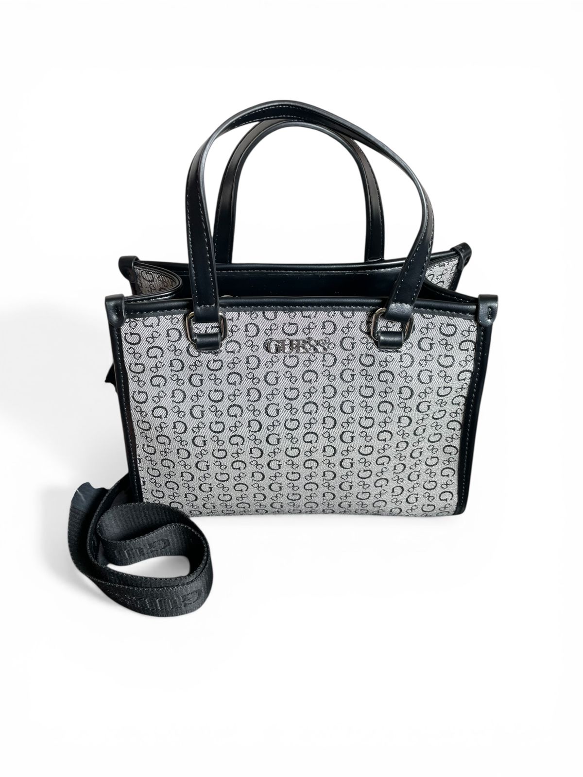 Bolsa Guess Monograma Negro/Gris con Correa Ajustable