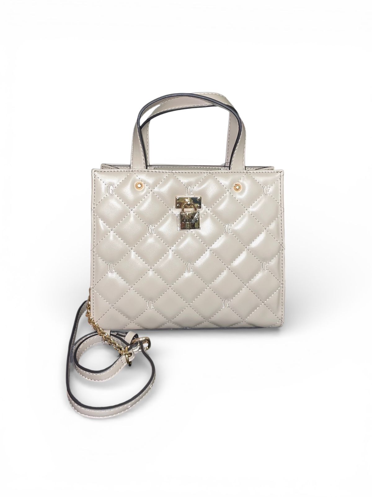 Bolso Guess Acolchado - Beige Crema con Herrajes Dorados