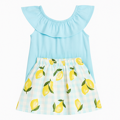 Conjunto de Niña Azul con Shorts de Limones