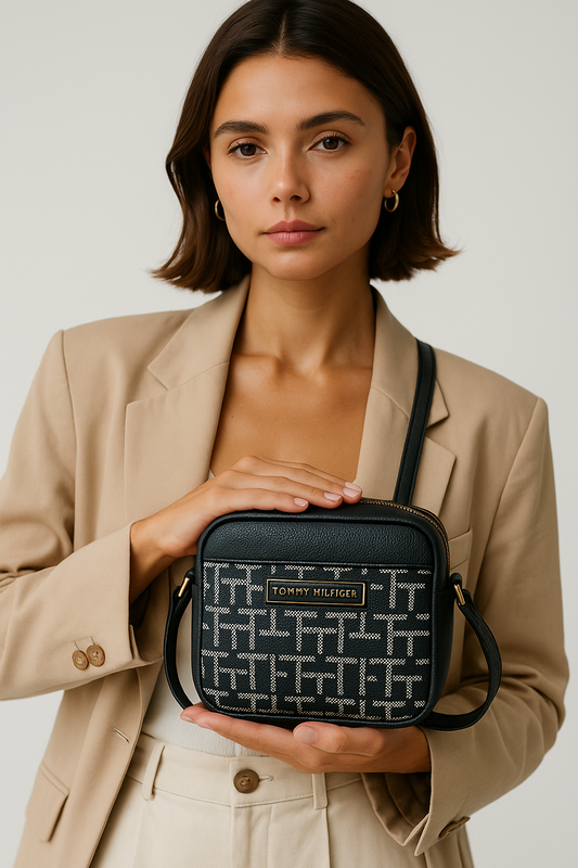 Bolso Tommy Hilfiger Black Monogram + Monedero | Doble Compartimento