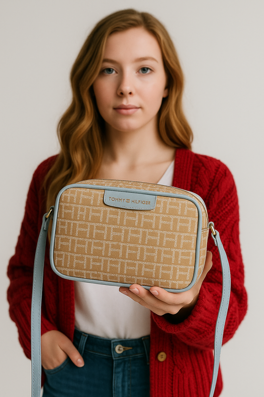 Bolsa Tommy Hilfiger Monograma Azul Claro | Crossbody Elegante