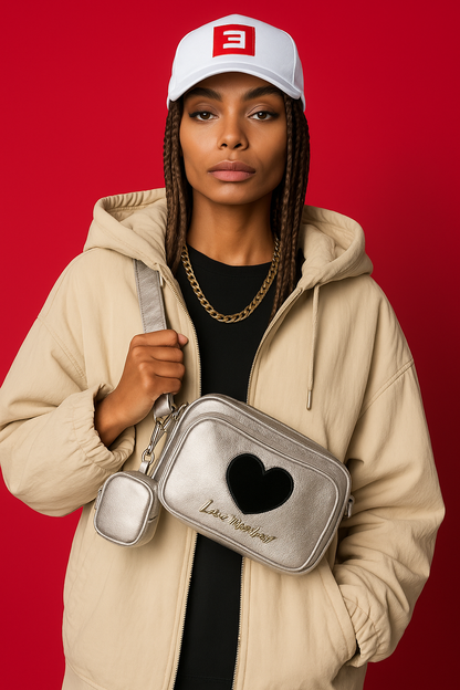 Crossbody Luv Betsey Plata con Corazón Negro