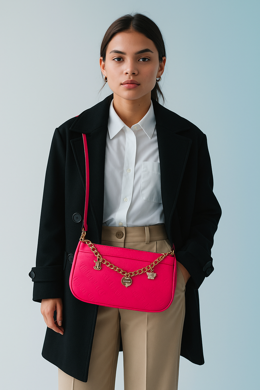 Bolso Juicy Couture - Rosa Fucsia con Cadena y Dijes Dorados