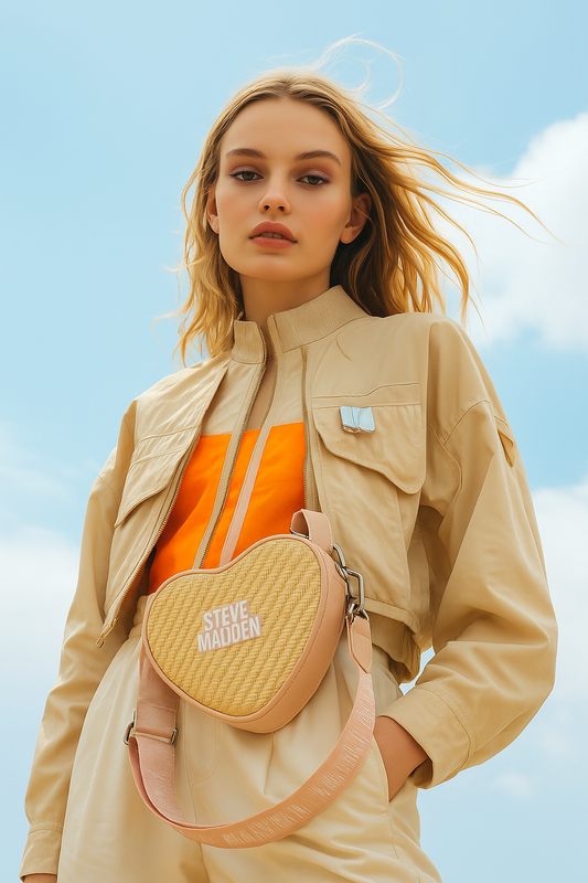 Bolsa Steve Madden Corazón Tejida - Color Beige con Correa Ajustable
