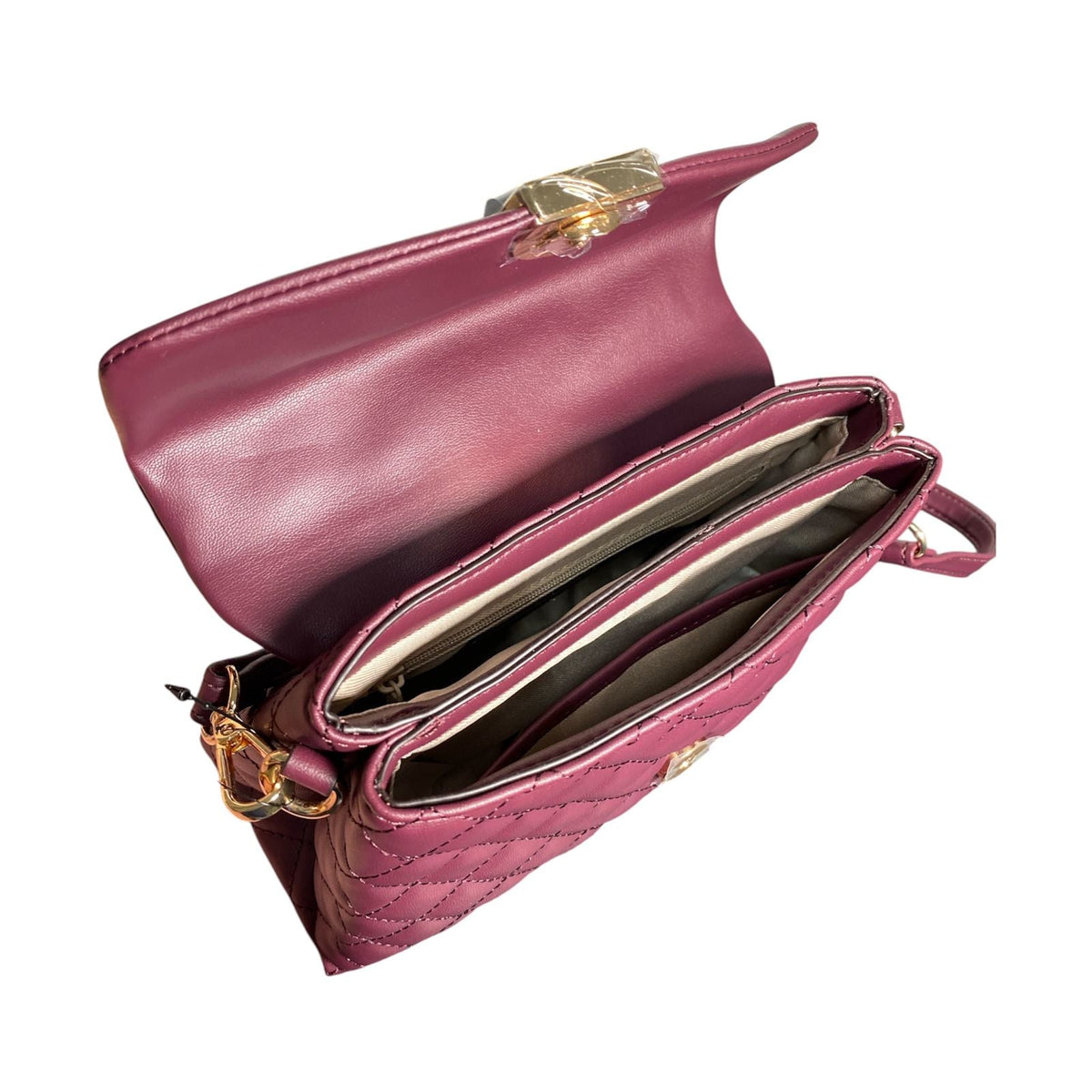 Bolso NEW WEST Acolchado Vino con Asa y Correa