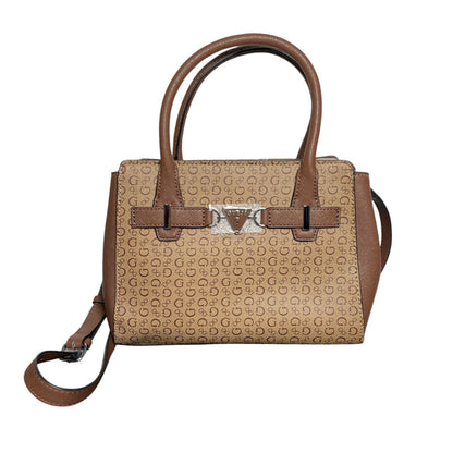 Bolsa de Mano Guess Satchel Monograma Café con Correa Ajustable