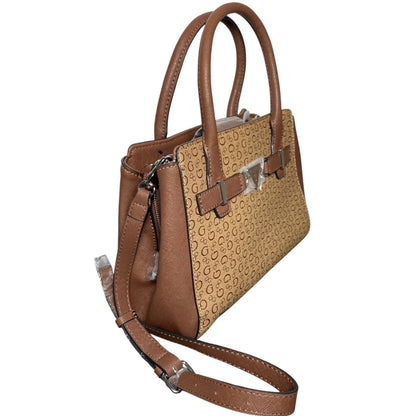 Bolsa de Mano Guess Satchel Monograma Café con Correa Ajustable