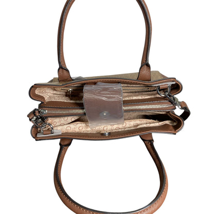 Bolsa de Mano Guess Satchel Monograma Café con Correa Ajustable