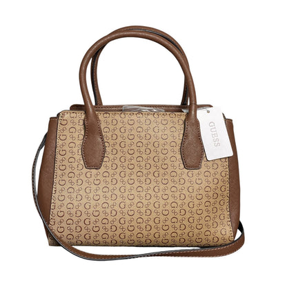 Bolsa de Mano Guess Satchel Monograma Café con Correa Ajustable