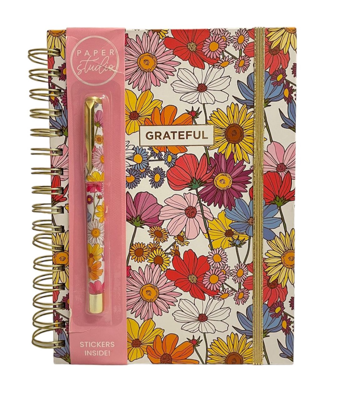 LIBRETA DE FLORES, CON PLUMA Y DETALLES DORADOS