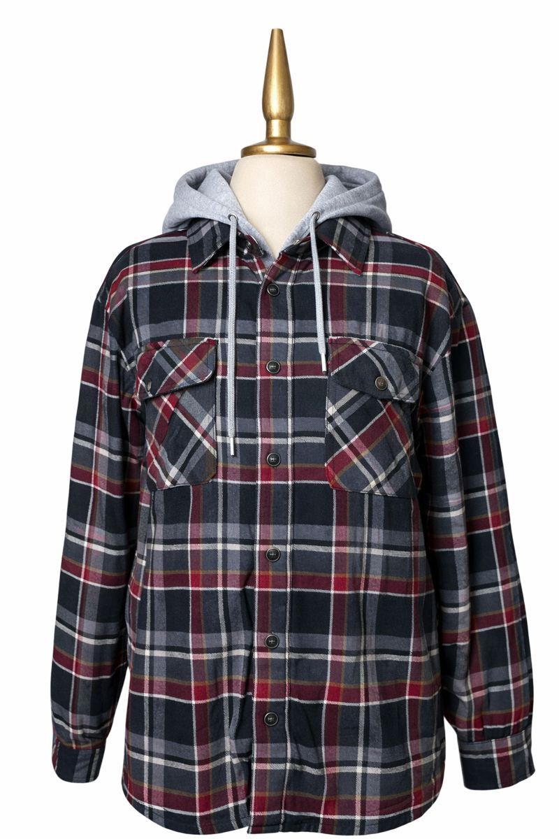 Sobrecamisa Flannel con Hoodie Caballero Afelpada - TALLA M