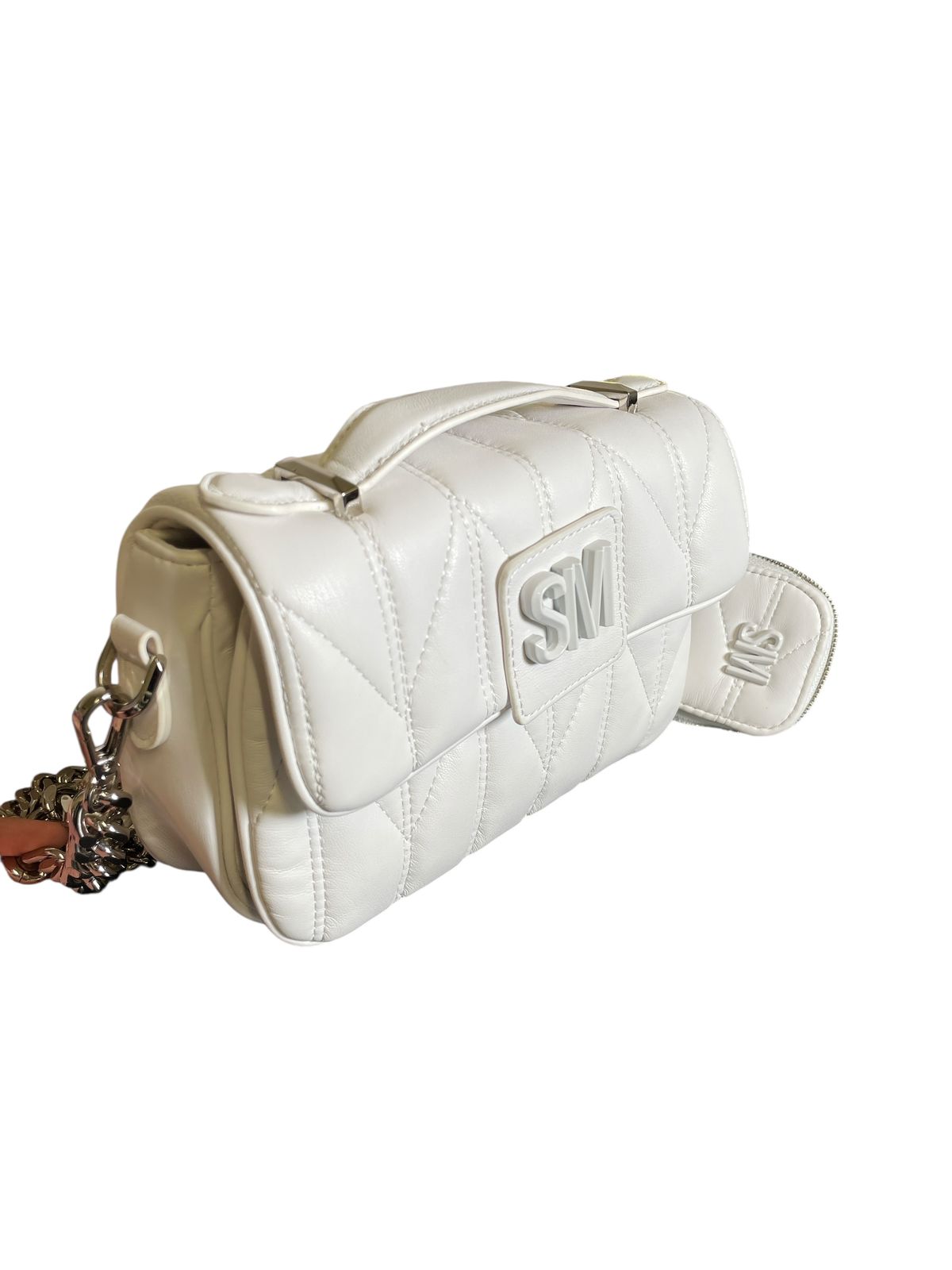 Bolsa Steve Madden blanca acolchada con cadena y pouch
